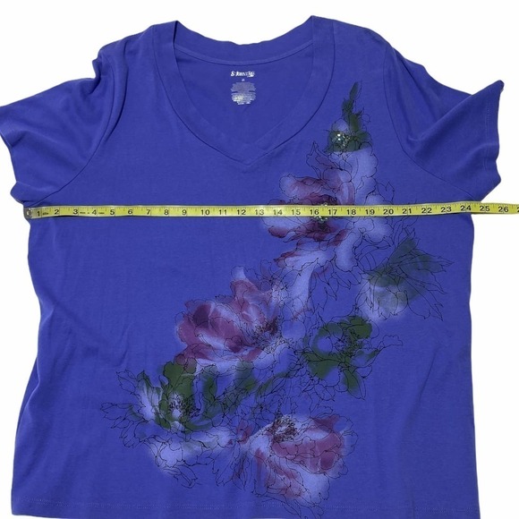 ST, John's Bay Blue Floral Graphic Print Short Sleeve V-Neck T-Shirt - Picture 7 of 10